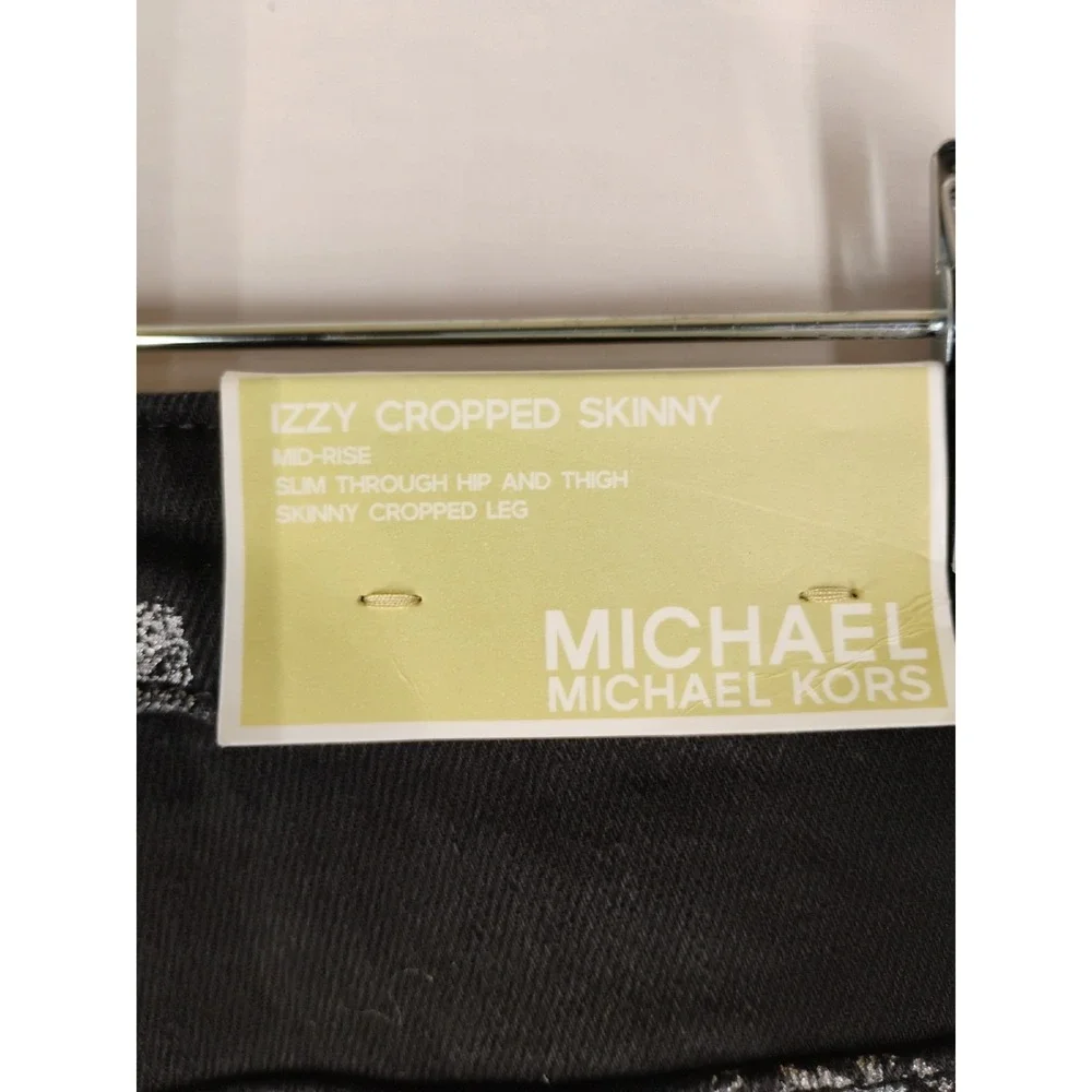 NWT Michael Kors Womens Sz 16 W Black Floral Izzy‎ Cropped Skinny Jeans $125
